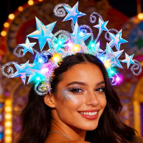 Fashband Leuchtender Stern Stirnband LED Glitzer Sterne Stirnbänder Göttin Kostüm Kopfschmuck Karneval Party Haarschmuck für Frauen
