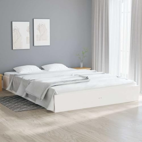 Myheimly Massivholzbett, Holzbett mit Kopfteil Lattenrost, Schlafzimmer, Bett Bettgestell, Modern, Kiefer Massivholzbett Weiß,160 x 200 cm