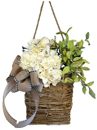 Wildflowers Door Basket Wreath 13.78 inch. Hanging Artificial Front Door Spring Wreath Spring Welcome Sign Basket Wreath, Summer Wreaths, Front Door Basket, Spring Welcome Sign