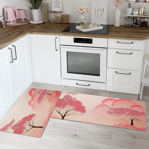 2 Pezzi Tappetino da Cucina Antiscivolo Set di Tappeti da Cucina,Canne Del Lago Piante Da Paesaggio Tappetini e Tappeti Moderni Lavabili per Corridoio,Sala da Pranzo e Ingresso 45 * 75cm+45 * 150cm