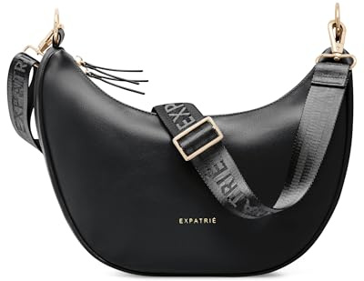 Expatrié Umhängetasche Damen Schwarz - Lea Medium - Half Moon Bag Schultertasche - Crossbody Bag im Halbmond Design - Halbrunde Handtasche aus Veganem Leder - Wasserabweisend