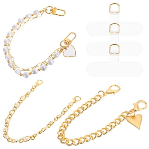 Lot de 6 chaînes courtes pour téléphone portable - Perles de pendentif de téléphone portable - Cordon universel - Cordon de téléphone portable - Chaîne en métal - Breloques pour téléphone portable