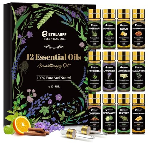 Essential Oils Set, 12 pcs Pure Essential Oil for Diffuser, Humidifiers, Skin Care, Massage, Fragrance Oil Scent for DIY Candle and Soap Making, Gift for Friend