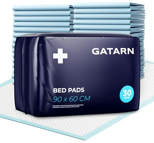 30 x Gatarn Premium Incontinence Bed Pads 60 x 90cm | Disposable Incontinence Bed Sheets | High Absorbency Waterproof Incontinence Underpads for Adults, Babies | Disposable Changing Mats For Babies
