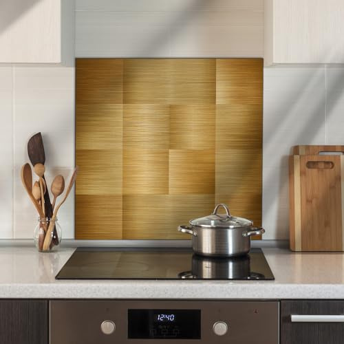funlife Brushed Aluminum Self Adhesive Splashback for Kitchen, Brass 14.5X14.5CM 16PCS