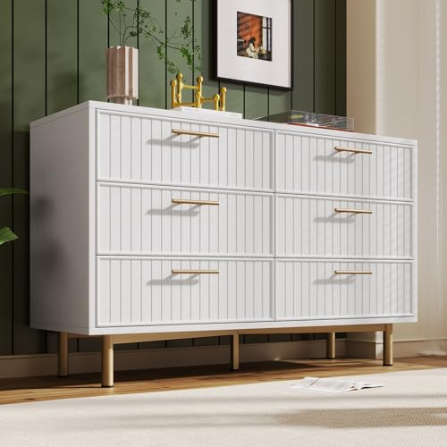 RIAZOS Schubladenkommode Kommode mit 6 Schubladen, Weiß Sideboard Highboard für Schlafzimmer & alle Wohnräume, H75/B120/T40 cm