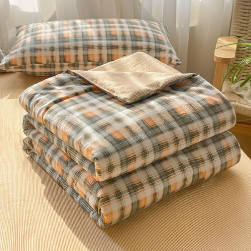 PEIHUODAN Dünne Sommerdecke Ohne Bezug, Waschbar Baumwolle, Leicht, Kinder Bettdecke Ohne Bezug, Einfacher Streifendruck, Kühlende Sommer Decke, Wohnzimmer, Schlafzimmer Steppdecke (Braun,200x230cm)