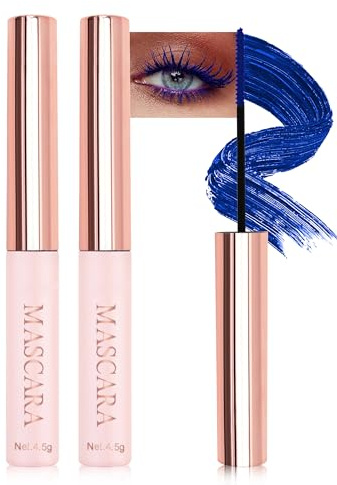 Ultra-Fine Mascara für Kurze Wimpern, 2Pcs Wasserfest Wimperntusche Blau Lange Wimpern, Langlebig Nicht Klumpender, Hochpigmentiert Bunt Mascara Verlängernd und Voluminös, Makeup für Cosplay Party-05