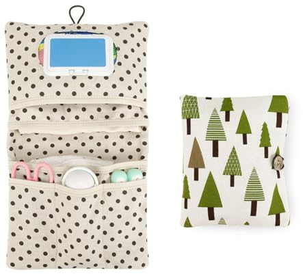 Qaestuan Bolsa de Pañales, Práctica Portátil Bolsa de Cosméticos 2 en 1, Organizador de Pañales, Bag de Pequeña Bebe de Mamá, Toallitas de Crema, Organizador de Viaje (Bosque)