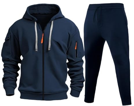 Chándal con capucha para hombre, conjunto completo, trajes de jogging de algodón para hombre, acolchado, manga larga, sudadera de color liso, chándales de otoño e invierno, traje deportivo casual
