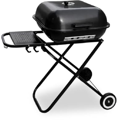 BBQ Grill Patio Portable Charcoal Folding Kettle BBQ Grill with 3 Adjustable Heights Garden Camping Caravan Outdoor Foldable Barbecue With Cooking Tools & Wheels Stand Square on wheels