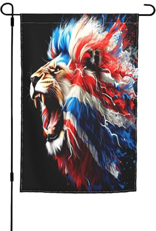Drapeau de jardin Lion rouge, blanc et bleu, drapeau décoratif double face pour terrasse extérieure, 30 x 45 cm