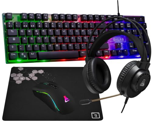 The G-Lab Combo Neon Gaming tangentbord och mus med hörlurar och matta