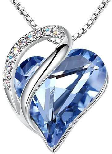 Leafael Mothers Day Gift Necklaces for Women, Infinity Birthstone Heart Pendant, Light Sapphire Blue Crystal for March December, Birthday Jewelry for Her, Mom, Wife, Silver Plated, 18 + 2 Chain
