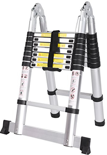 Meditool Échelle Télescopique Portable et Pliante 5M (2,5M + 2,5M), Échelle Escamotable En Aluminium 16 Échelons, Charge maximale 150 kg