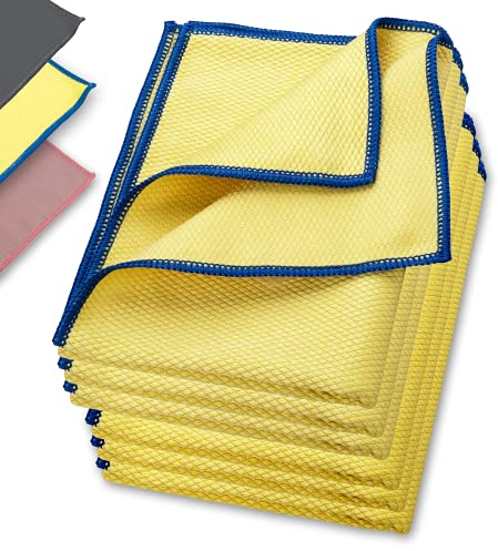 ELEXACLEAN Fenstertuch streifenfrei, Premium Mikrofaser Scheibentuch (6 Stück, 60x40 cm, gelb), Glas Putztücher Autotuch für Innen & Außen