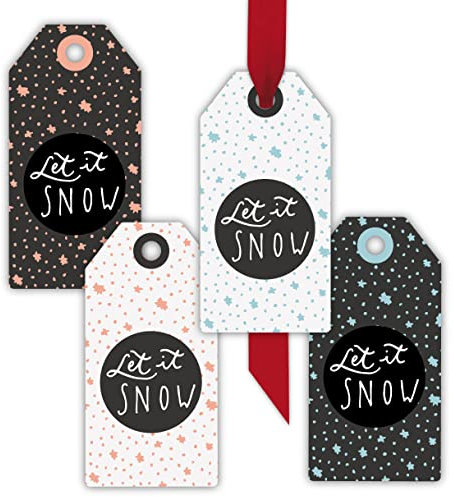 8 Weihnachts Retro Vintage Geschenkanhänger farbig, Papier-Anhänger, rosa hellblau, Papieranhänger Hängeetiketten Weihnachten mit Sternen: Let it snow • um Geschenke schöner zu schenken