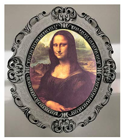 Mona Lisa Bild mit Barock Rahmen Wandbild von Leonardo da Vinci 45x38 cm Oval Kunstdrucke Gemälde Retro Repro Antik für Home Büro Praxis Café (Weiß-Schwarz) 46B