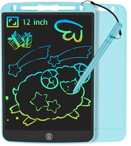 JOEAIS Tablette Enfant Dessin LCD 12 Pouces, Tableau d'écriture Numérique Coloré pour Apprendre, Gribouiller et Dessiner, Cadeaux de Noël et d'anniversaire pour Garçons et Filles (Bleu)