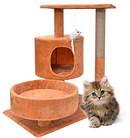PJDDP Kratzbaum Katzenbaum Kletterbaum Katzenkratzbaum, Stabil Katzenbaum Spielbaum Mit Sisal Überzogenen Katzenkratzbrett Und Katzenhaus Katzenmöbel Höhle 70 cm,Beige