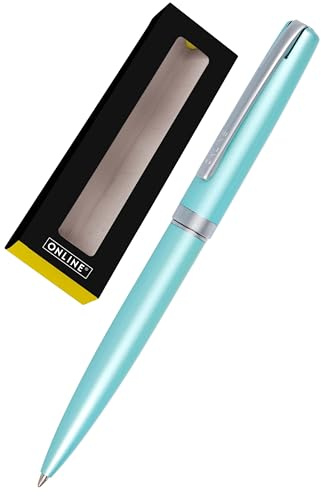 Online Bolígrafo con mecanismo de giro, metal, color turquesa satinado, mina grande intercambiable, clip de metal, color de escritura negro, incluye paquete de regalo, 34643