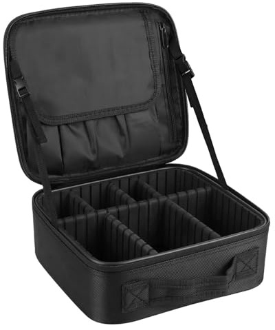 Reise Make-up Tasche, Kosmetiktasche, Tragbare Schminktasche Organizer mit Verstellbaren Trennwänden, Kosmetikkoffer Tasche für Damen, Schwarz 26 * 23 * 9cm