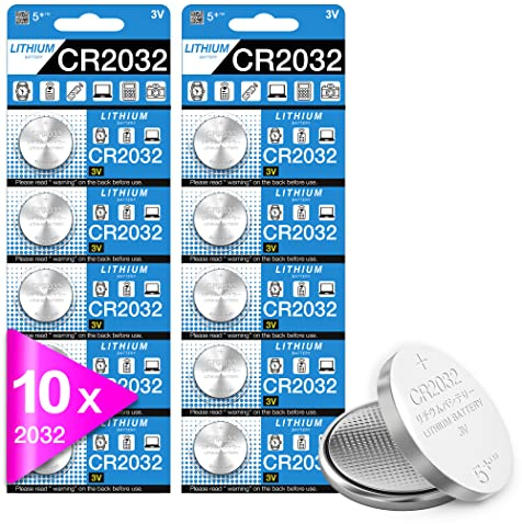 5Plus Group 10 Pcs 2032 CR2032 DL2032 ECR2032 3V Lithium Coin Cell Batteries Suitable For Keyfobs, Scales, airtag, Wearables And Other Devices Great for Homes, Professional and Commercial Use