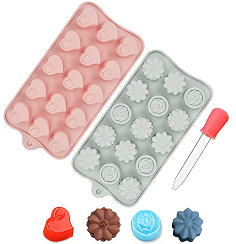 JUSONEY Herzförmige Silikonformen für Wachsschmelzen, 15 Mulden, 2 Stück Silikon-Schokoladenformen für DIY Mini Gelee Süßigkeiten Formen gummierte Eiswürfelform Kuchen handgefertigt Backformen