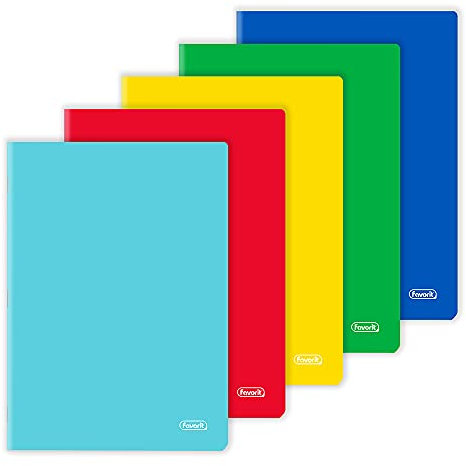Favorit Quaderni A4, Copertina Monocolore, Rigatura Quadretti 5mm, Carta 80g/Mq, Pacco da 10 pezzi, Colori Assortiti