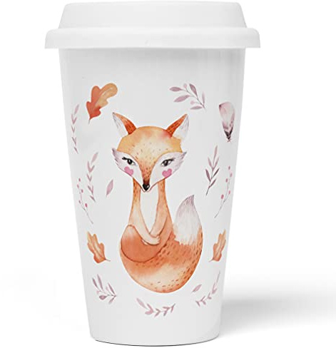 JUNIWORDS To-Go Becher mit Deckel, Fuchs Aquarell