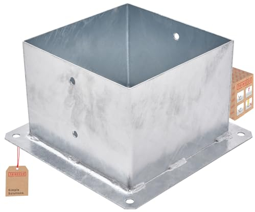 TRIBECCO® Piastra di ancoraggio con manicotto a vite per palo quadrato in legno, palo zincato a caldo manicotto per fissaggio a terra, supporto per recinzioni, piastra di base, 200 x 200 mm