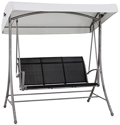 OUTLIV. Hollywoodschaukel Swing, wetterfester 3-Sitzer mit Stahlgestell, UV-beständig, inkl. Dach, für Balkon und Garten, Eisengrau/Anthrazit