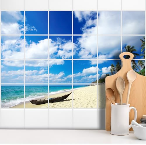 GRAZDesign Fliesenaufkleber Bad selbstklebende Fliesen Motiv Strand Meerblick Klebefliesen - 20x25cm / Bild: 150x100cm (BxH)