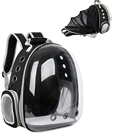 Galatée Katzenrucksack, Hund, Erweiterbarer Haustierrucksack, Belüfteter Raumkapsel-Katzenrucksack, Tragbarer Welpen Tagesrucksack Für Reisen, Camping, Wandern(Schwarz)