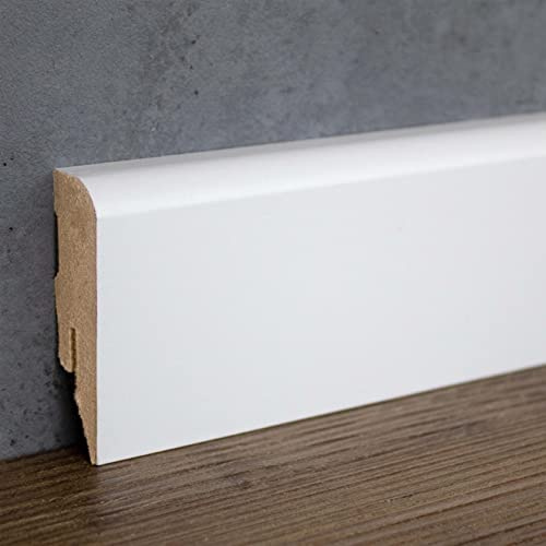 PROVISTON | Sockelleiste | Abgerundetes Profil | 16 x 58 x 2500 mm | MDF foliert | Weiß | annährend RAL 9010 | Moderne Fußleiste | 25 Meter