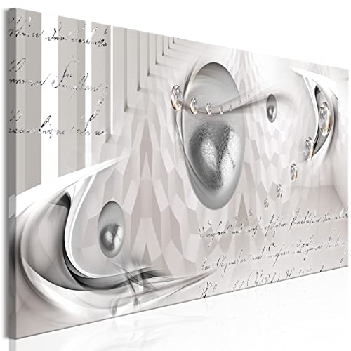 decomonkey Bilder Design Abstrakt Aufschrift 135x45 cm 1 Teilig Leinwandbilder Bild auf Leinwand Vlies Wandbild Kunstdruck Wanddeko Wand Wohnzimmer Wanddekoration Deko 3D Effekt Grau Silber Kugeln