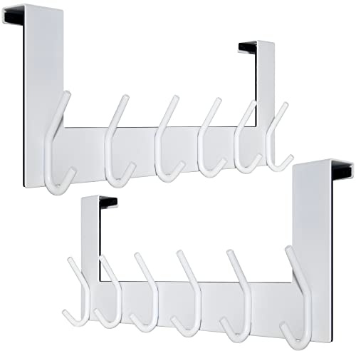 WEBI Türhaken zum Einhängen,Türgarderobe mit 6 Haken,Kleiderhaken Tür,Türaufhänger,Türhakenleiste Innenseite,2.1 cm,Weiß,2 Stück