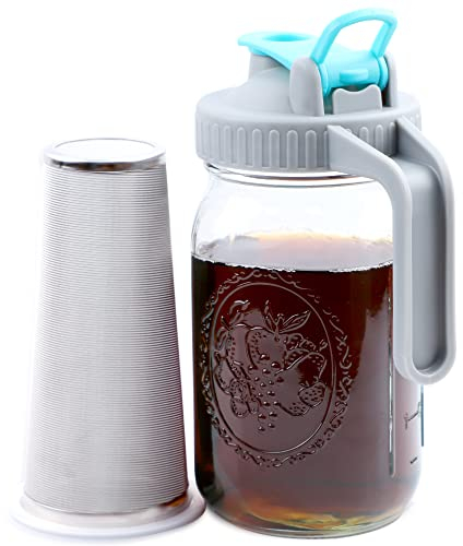 GMSWEET Mason Jar Cold Brew Coffee Maker 32 OZ Wide Mouth Cold Brew Pitcher With Brewer Filter For Coffee, Iced Tea, Sun Tea, Lemonade