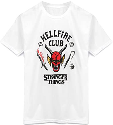 Stranger Things Hellfire Club T-shirt för barn | Pojkar Flickor Hawkins Society Eddie Vit Outfit | Säsong 4 Merchandise 9-10 år