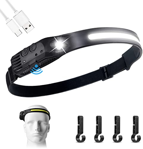 flintronic Stirnlampe LED Wiederaufladbar Intelligenter Sensor COB Kopflampe 600 Lumen 230 ° Beleuchtung leichte Stirnlampe 5 Lichtmodi für Angeln, Camping, Joggen Laufen