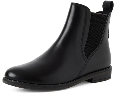 MARCO TOZZI Bottines Chelsea Plates en Cuir pour Femme, Noir, 40 EU