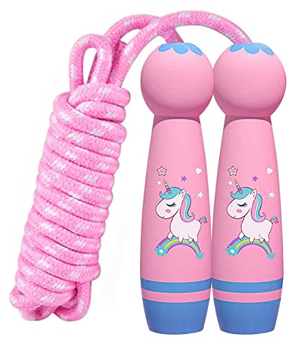 Hopprep för barn, justerbart 2,6 m, justerbart bomullsrep hoppning, hastighetshopprep med trähandtag, hopprep, sport för pojkar och flickor, fitnessträning, benutveckling
