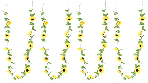KEEMEN 4 Stück 31,5 Fuß Künstliche Sonnenblumen-Blumengirlande Kunst-Sonnenblumenreben Zum Aufhängen von Blumenranken für Hochzeitsfeiern Im Garten zu Hause auf der Bühne