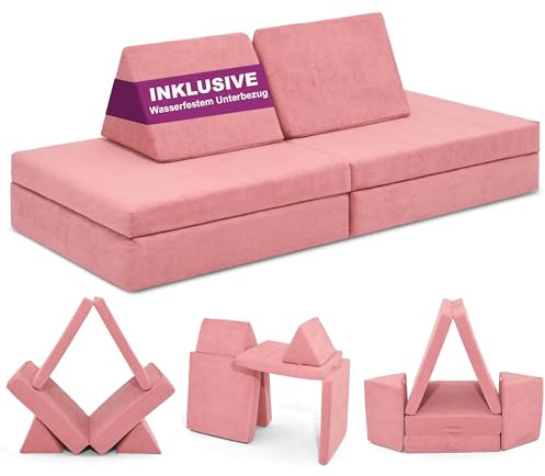 Linodino® Spielsofa | Kindersofa aus Schaumstoff Softbausteine - Kindercouch & Kuschelecke im Kinderzimmer | Stapelsteine für Kinder | Oeko-TEX 100 Zertifiziert | Korallen Rosa