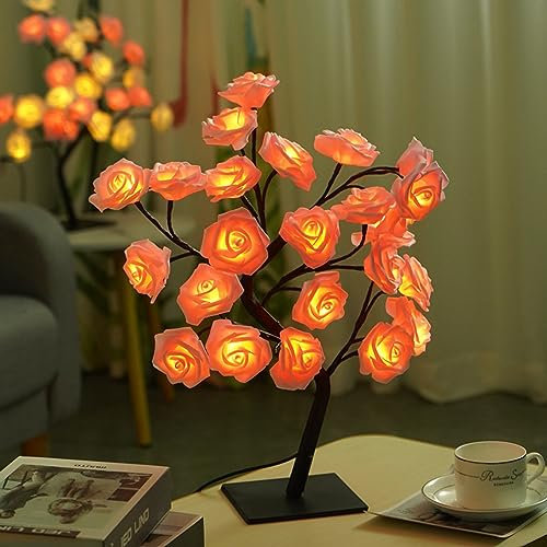 XVICO Table Lamp Rose Flower Desk Tree Lamp USB Operated Gift Night Light Centerpiece Fairy Light for Mother's Father's Day Home Bedroom Valentines Easter Wedding Party Christmas Decor
