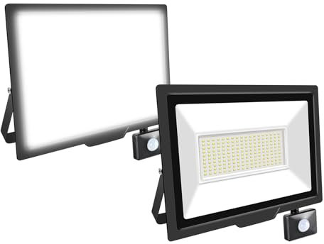 Willpower 2pcs Foco LED Exterior 150W Proyector LED con Detector de Movimiento Impermeable IP66 LuzLED Exterior 6000K Blanco Frío Luz de Inundación Seguridad para Garaje Patio Jardín Terraza Parque