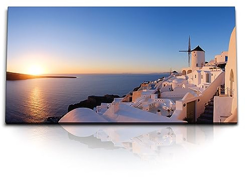 Paul Sinus Kunstdruck Bilder 120x60cm Santorini Griechenland Insel weiße Häuser Abendröte