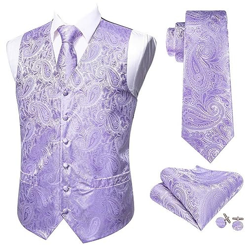 ZMIN Chaleco de seda delgado para hombre floral traje chaleco cachemira corbata pañuelo gemelos corbata chaleco de negocios para hombres, GM-2097, S