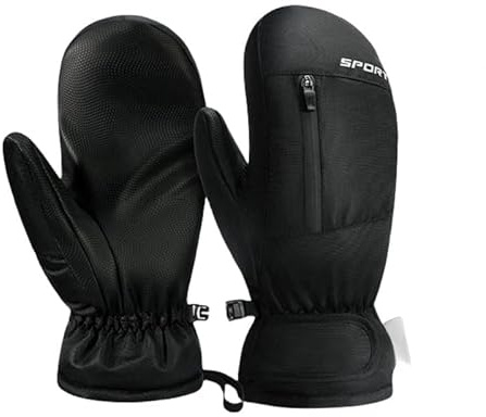 Waterproof Ski Mittens with Inside Gloves Liners for Women Men Youth Cold Weather Snow Glove with Hands Warmer Zipper Pocket Ski Trip Winter Gloves for Skiing, Snowboarding, Snowmobiling, Dog Walking