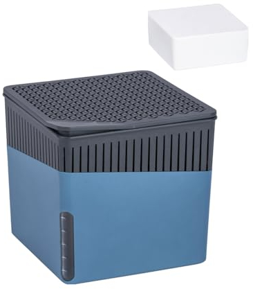 WENKO Déshumidificateur Cube 1000 g & recharge, pour pièces jusqu’à 80 m³, elimine l'humidité, anti moississure, sans électricité, silencieux, rechargeable, bleu